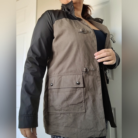 Queen Collection Women's Trench Jacket 100% Cotton Snap&Clasp Khaki/Black Medium - Picture 6 of 16